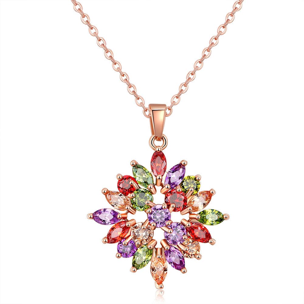 Colar de zircônia colorido para mulheres, colar feminino elegante com pingente floral, acessórios para o Natal