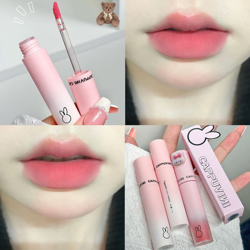 Batom macaron rosa de alta qualidade/veludo de algodão, névoa macia, argila labial fosca