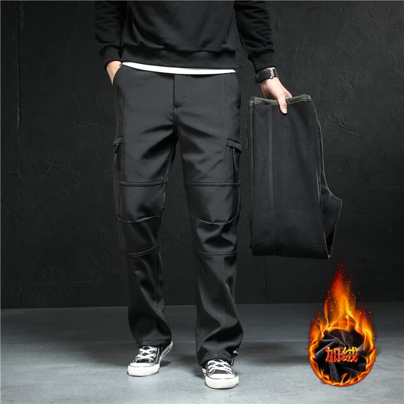 Outono inverno macacão estilo masculino velo-velo carga calças masculinas retas soltas W