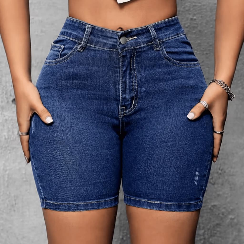 Short Feminino Jeans Bermuda Jeans Meia Coxa Com Elastano Modeladora C/Lycra Cintura Alta Empina Bumbum Dia Dia