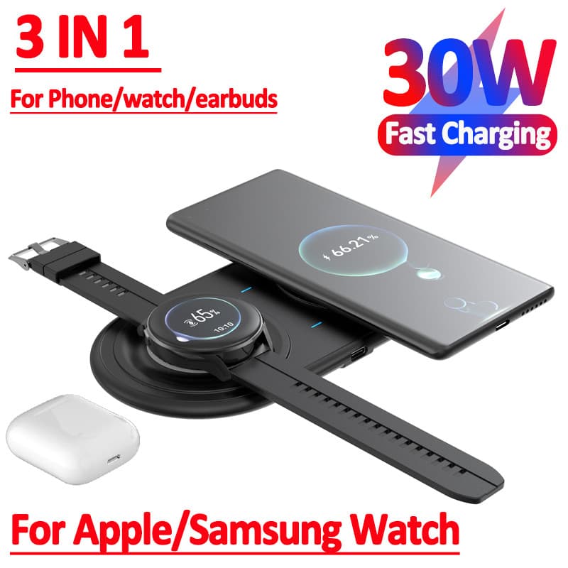 QXZ 30W Carregador Sem Fio Para IPhone 14 13 12 Pro Max QI Almofada De Carregamento Rápido Apple Samsung Relógio 7 6 5 4