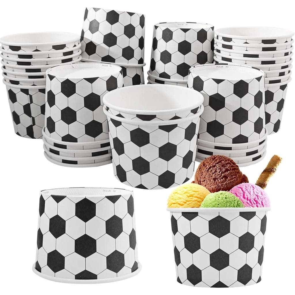 50 Pcs Soccer Ball Pattern Ice Cream Cups Paper Soccer Party Treat Snack Bowls Dessert Disposable Bowls 9 OZ for Yogurt