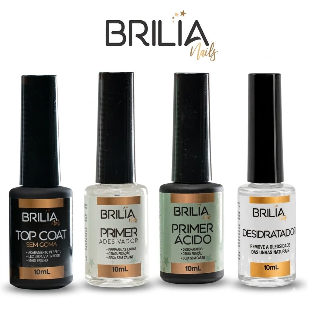 Preparadores Brilia Nails Top Coat Primer Adesivador Primer Ácido Desidratador Alongamento Unha Gel