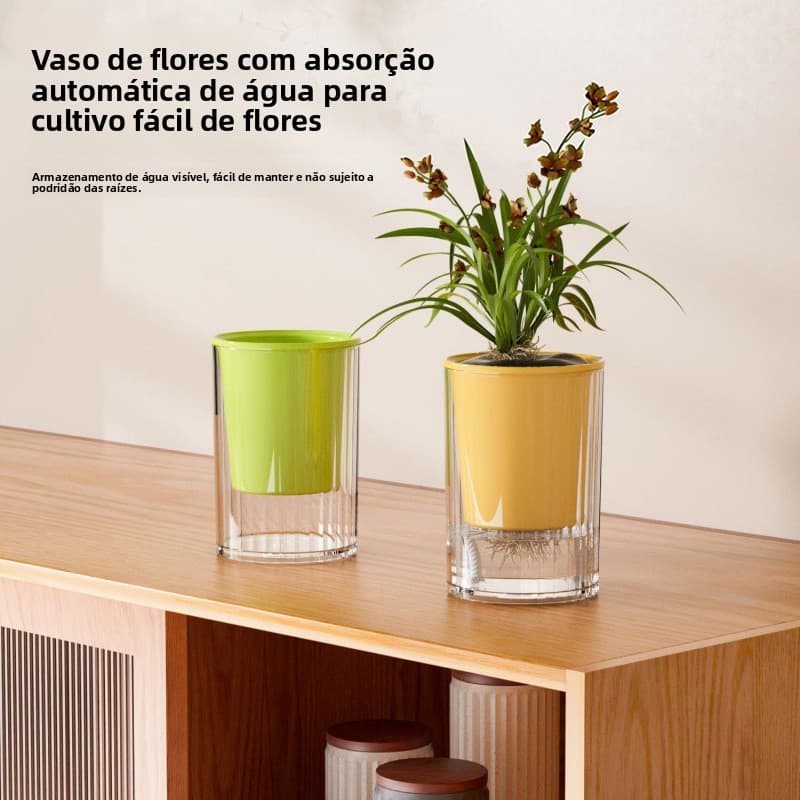 Vaso Autoirrigável para Plantas Verdes e Suculentas, Base Transparente Nórdica, Vaso de Dupla Camada, Vaso Hidropônico V