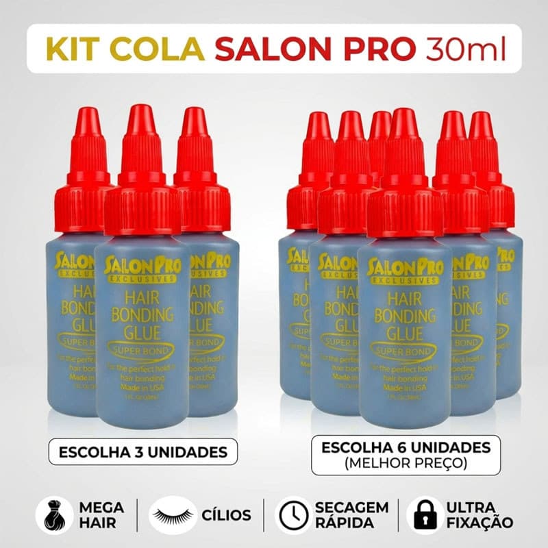 Kit Atacado Cola Salon Pro 30ml - 3 ou 6 Unidades | Profissional para Mega Hair e Cílios | Salão de Beleza e Revenda