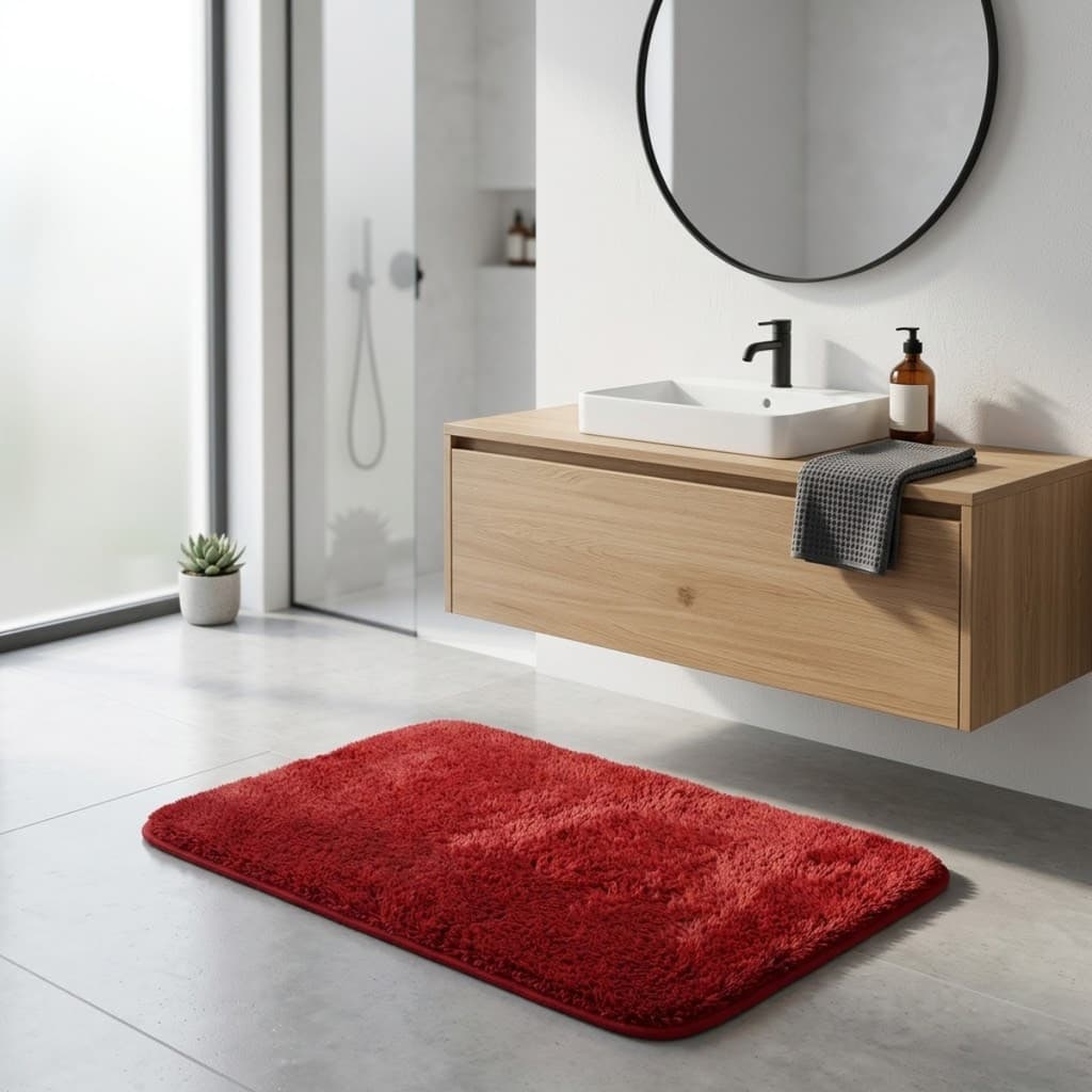 Tapete Criativo Banheiro Lavabo Vermelho Antiderrapante Absorvente Lavável Confortável Macio Decorativo Casa Oferta Luxo