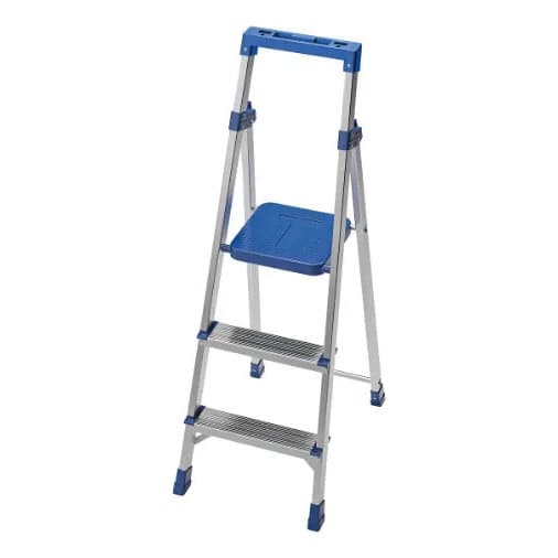 Escada De Alumínio Reforçada 3 Degraus Tramontina Cinza/azul