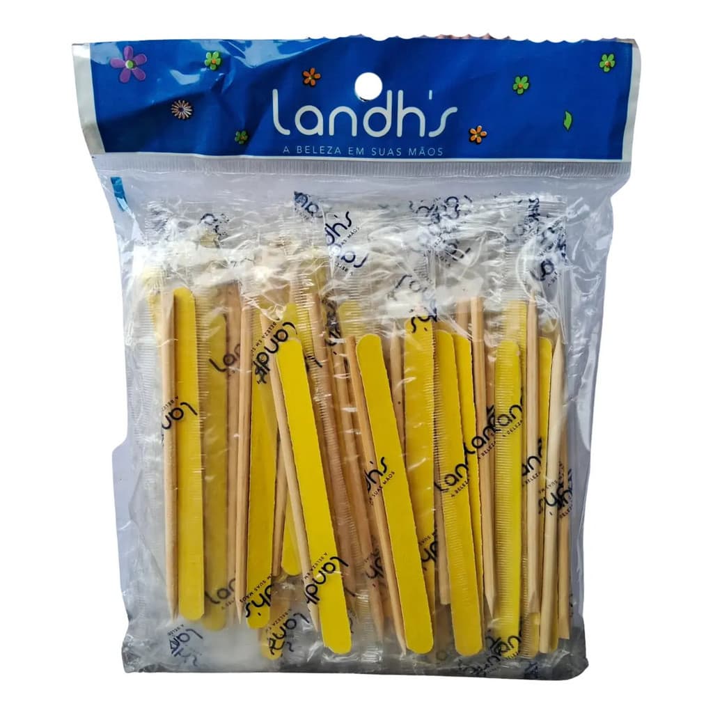 Kit 50 Conjunto Lixa De Unha + Palito Embalagem Higiênica