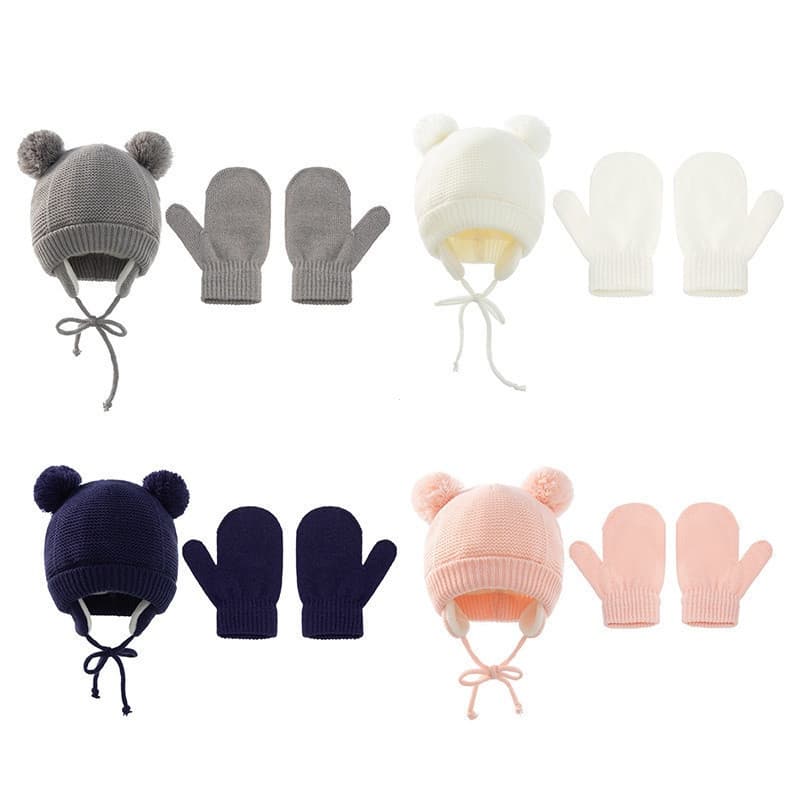 Chapéu Do Inverno Bebê Conjunto De Luvas De Proteção Da Orelha Quente Malha Pompom Bonito Criança Menino Menina Gorros N