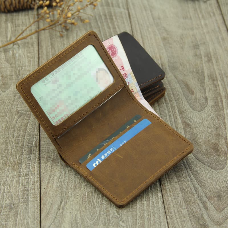 Carteira Vertical de couro de cavalo louco feita à mão Mini bolsa de moedas pequena masculina retrô carteira curta carte