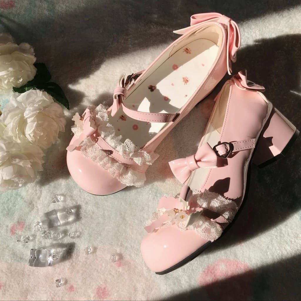 Gravata Borboleta De Renda Pequeno Coelho Salto Médio Lolita Sapatos Femininos Dopamina Alta