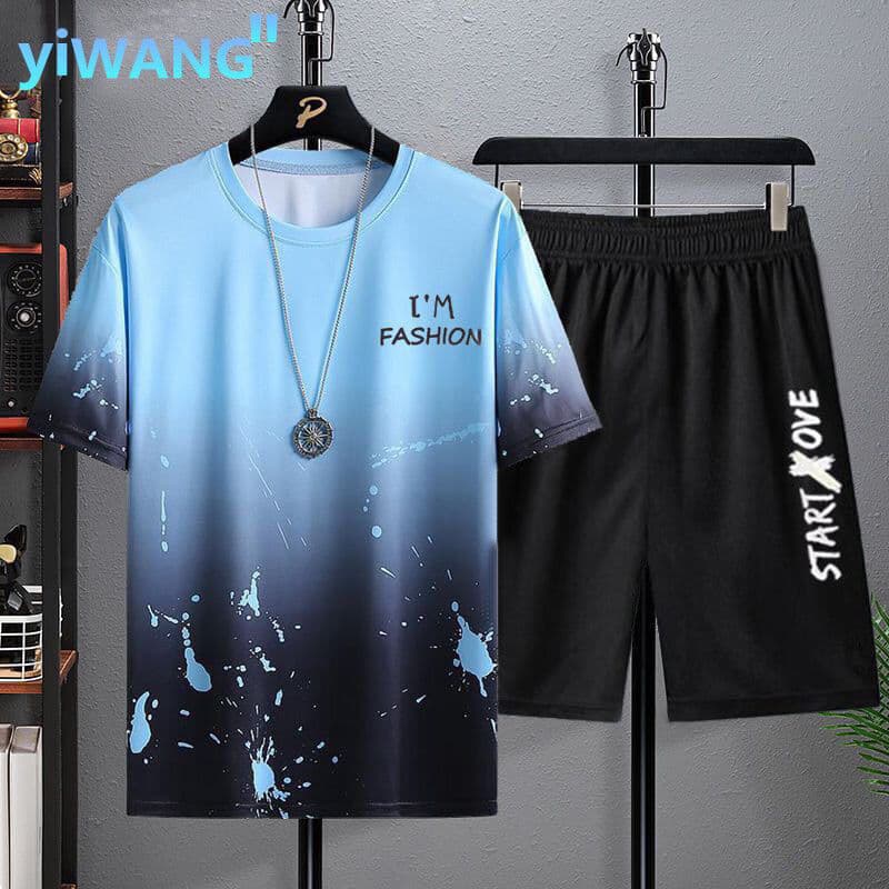 Roupas masculinas de verão moda novo estilo Street Wear terno de seda gelo ins Casual verão All-Match juventude masculin