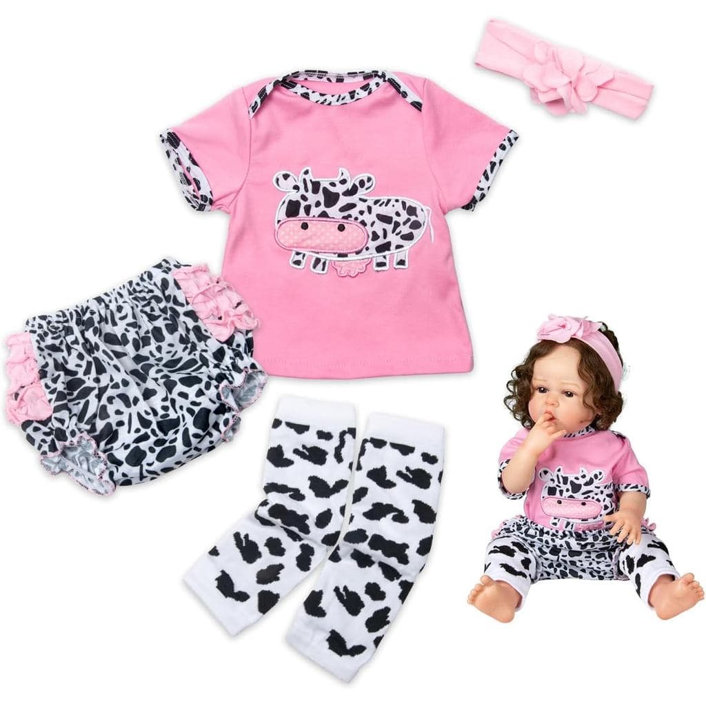 4 Peças de Roupas para Bonecas Reborn Medylove - Trajes de Vaca Leiteira Rosa para Bonecas Reborn de 20"-22" Roupas de B