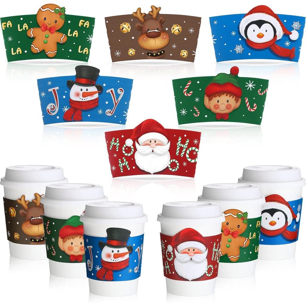 Faccito 24 Peças de Capas para Copos de Natal em Lote para 12 oz, 16 oz, Capas Descartáveis de Papel Ondulado com Padrão