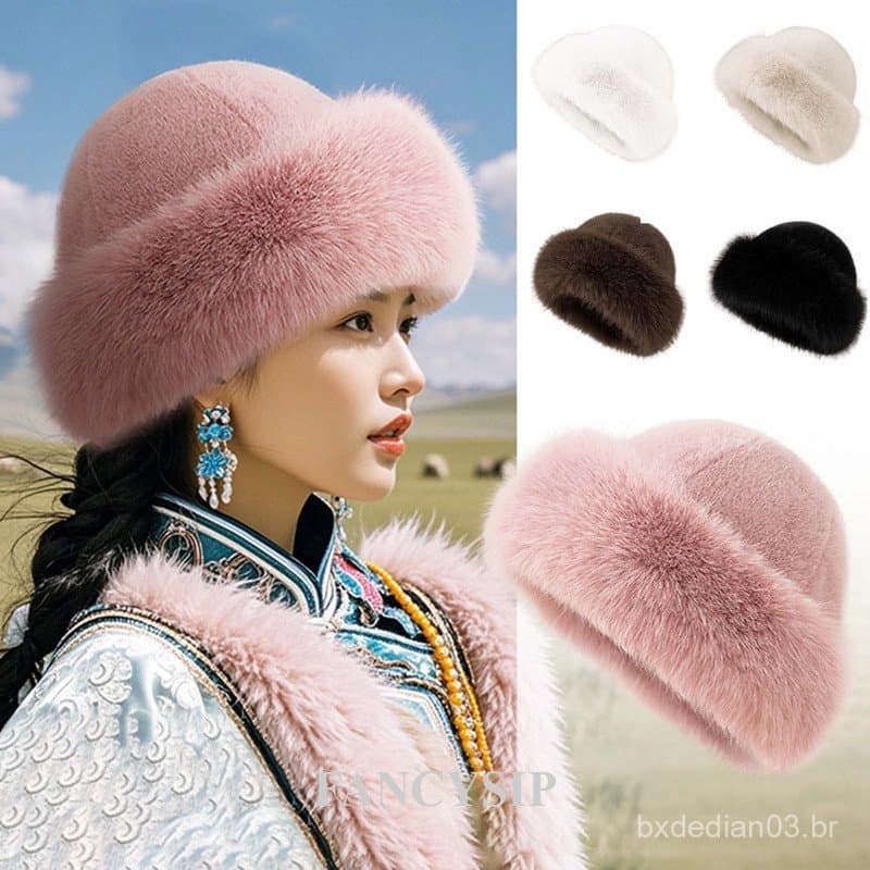 Chapéu Mongol Grosso E Fofo – Moda , Versátil , Show Face Pequeno De Proteção De Orelha De Pelúcia Bonés Panamá À Prova