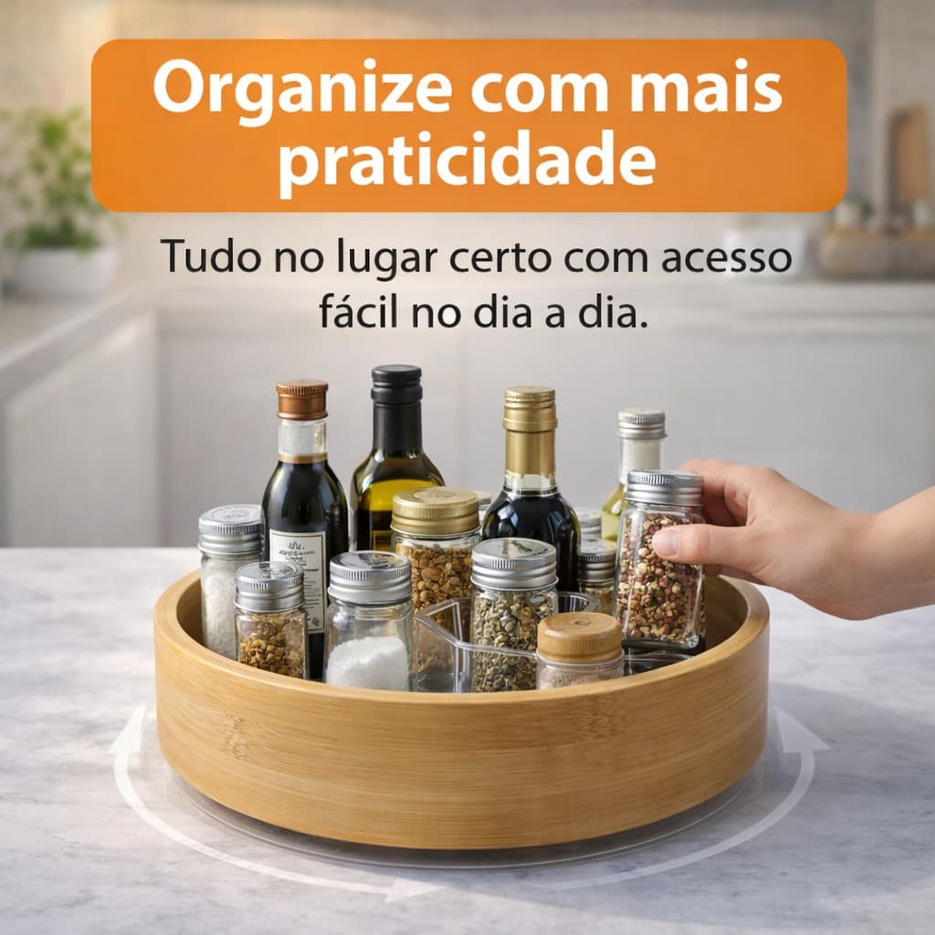 Organizador Giratório Redondo Alto Multiuso Keep Bambu