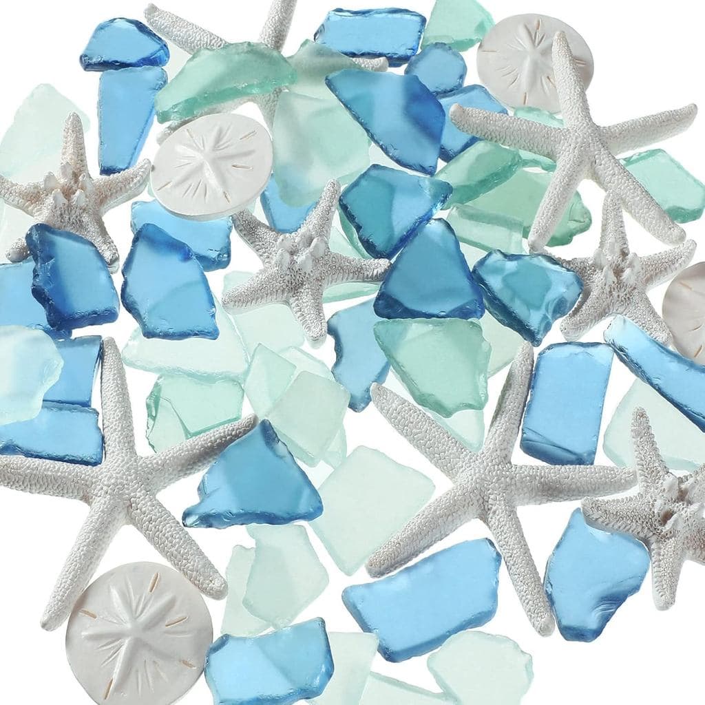 Blulu 5.3 oz Decoração de Vidro do Mar para Artesanato, Peças de Vidro do Mar Azul Fosco e 12 Peças de Ornamentos de Res