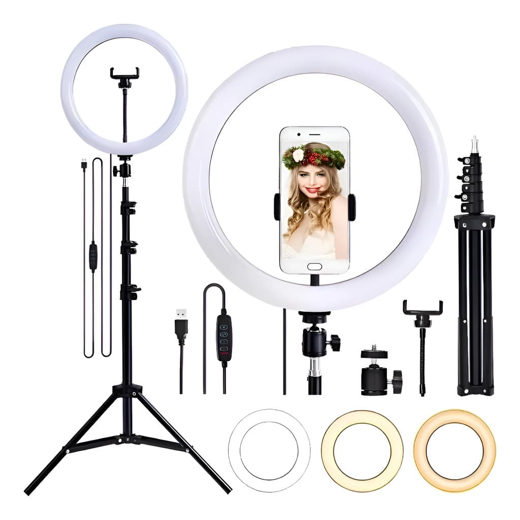 Ringlinght Led Luz Flash Estudio Profissional Com Tripe 210m Cor Preto 18W Pontokit