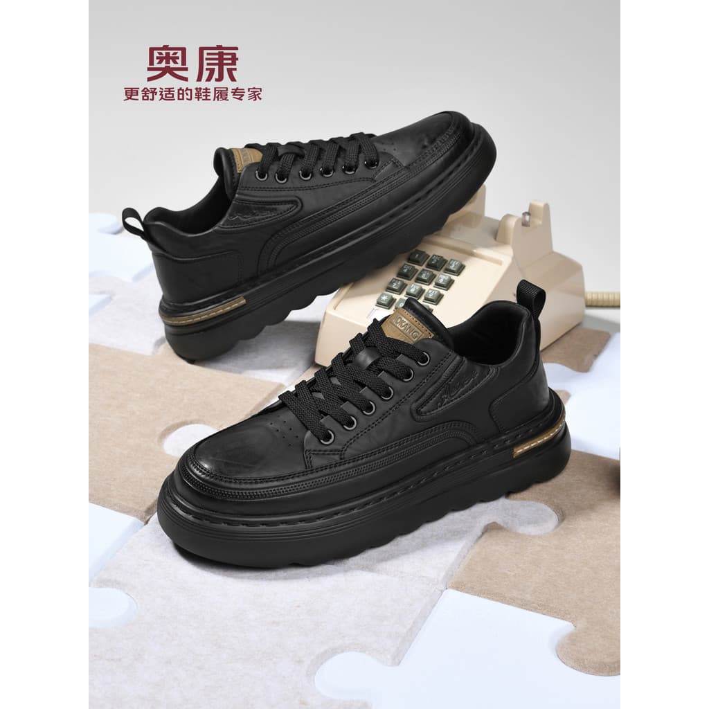 Okcom sapatos masculinos 2026 primavera novo estilo preto Commuter sapatos masculinos All-Match sapatos da moda de sola