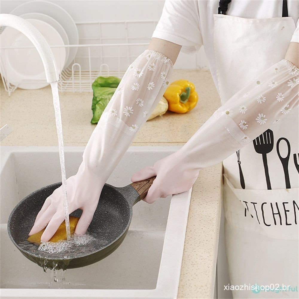 Luvas De Limpeza Domésticas Impermeáveis E Atenciosas, Luvas De Látex Para Limpeza De Cozinha, Luvas De Lavagem De