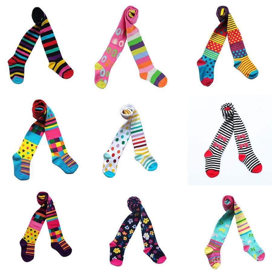Meias-calças infantis de algodão com bolinhas, listras e xadrez, estilo europeu e americano, leggings infantis estilo AB
