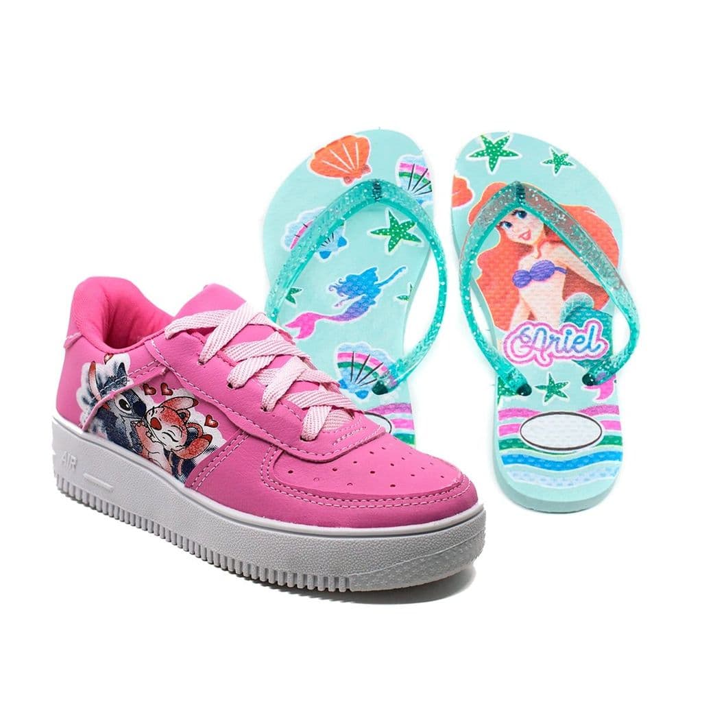 Kit Menina Tênis Infantil Stitch + Chinelo Infantil Personagem