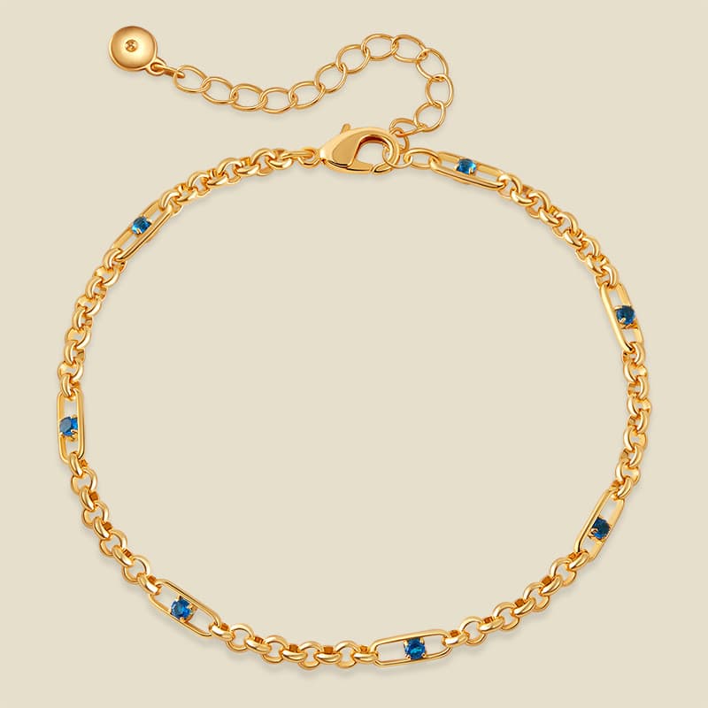 XILANG pulseira de corrente lisa banhada a cobre 18K ouro Real corrente de retenção de cor incrustada zircão azul estilo