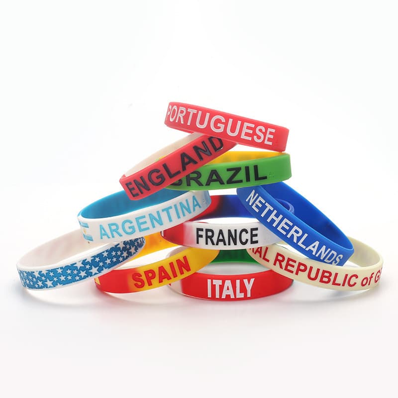 Pulseira de Silicone com bandeira da Copa do Mundo Argentina França Brasil Portugal Itália Holanda Pulseira de fãs ameri