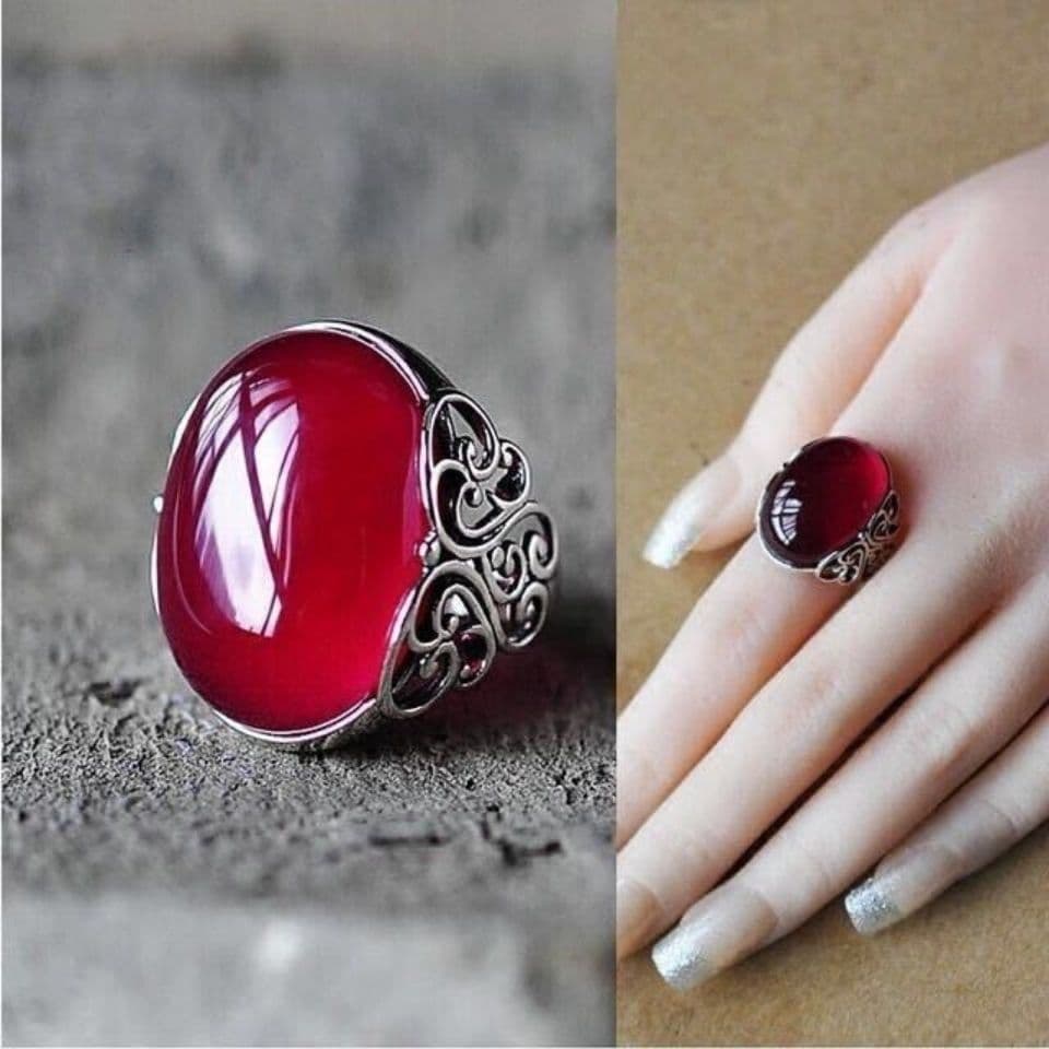 Anel de ágata vermelha Jade Palace Retro Anel de dedo indicador exclusivo elegante anel ajustável ao vivo