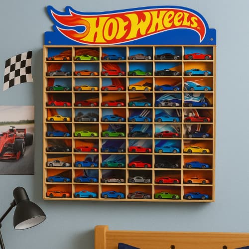 Estante Expositor Porta Hot Wheels Para 50 Carrinhos Mdf Adesivado colorido