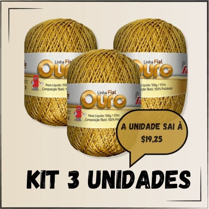 KIT 3 UNIDADES - Fio/Linha OURO Fial (similar a linha encanto) - DOURADO