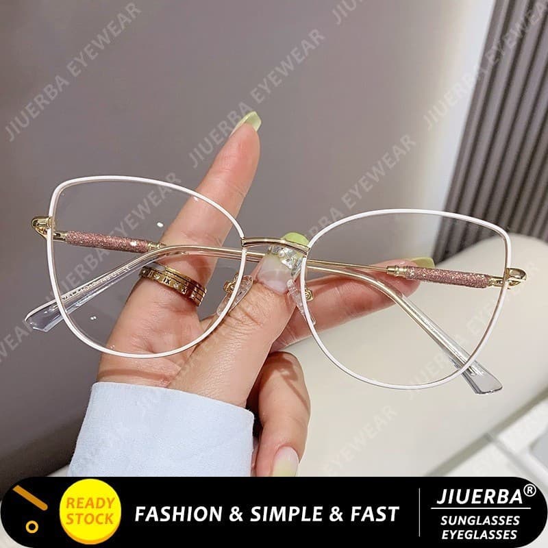 (JIUERBA) Óculos de Computador Anti-Luz Azul com Armação de Metal Estilo Cat Eye Modelo Feminino Elegante