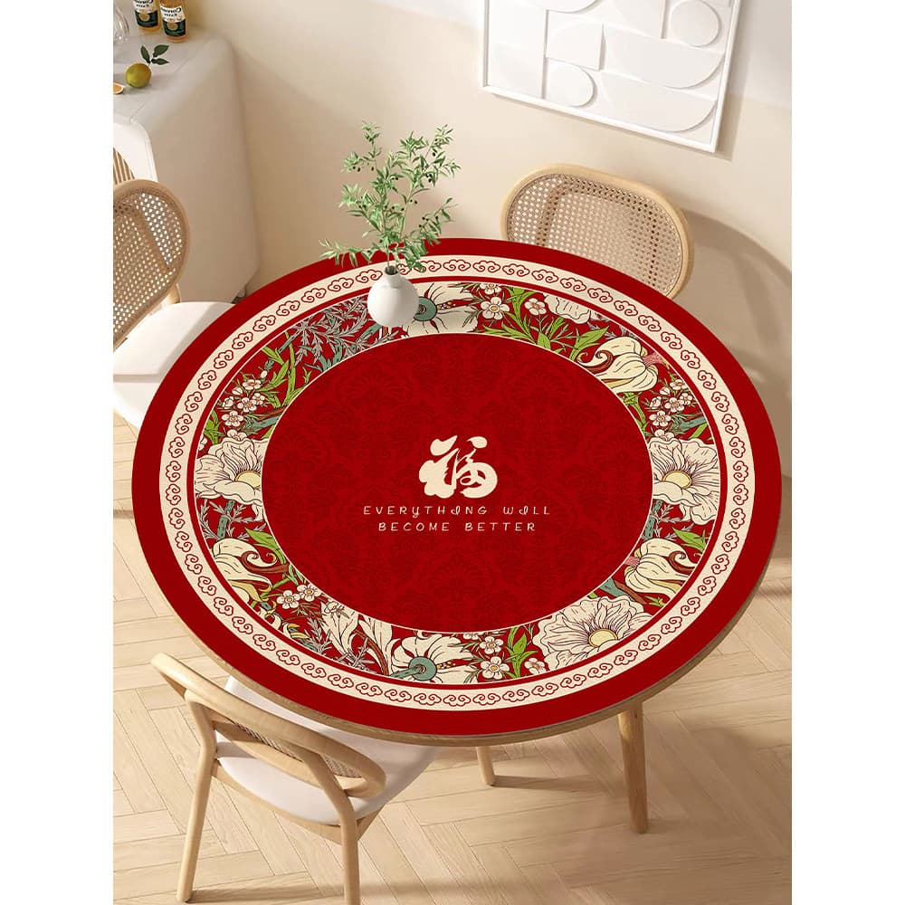 Tapete de mesa festivo Fuzi de ano novo Tapete de mesa de centro redondo Toalha de mesa de couro Capa de pano Toalha Tap