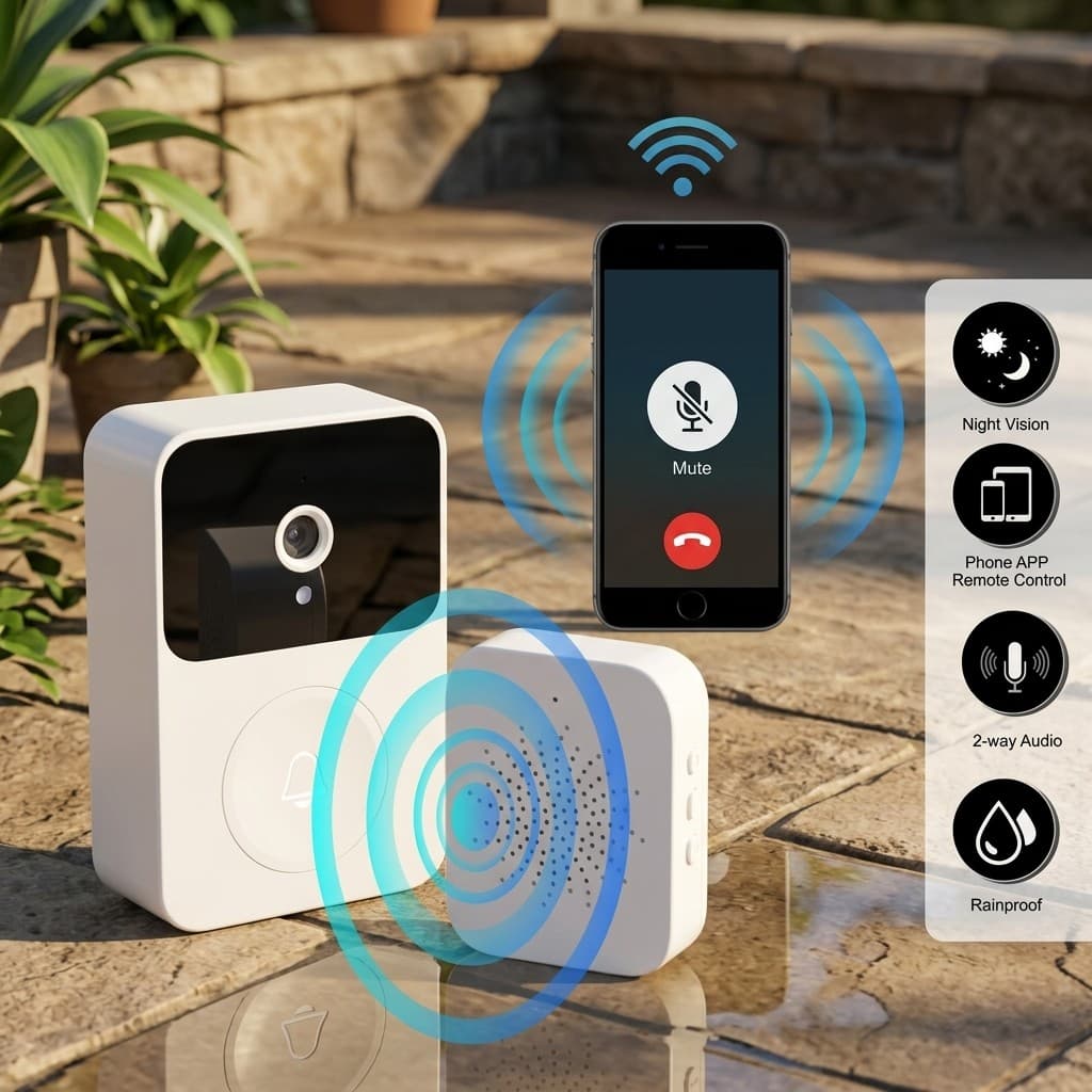 Vídeo Porteiro WiFi Inteligente Monitoramento HD Captura Imagem Nuvem Visão Noturna Recarregável Sem Fio Premium