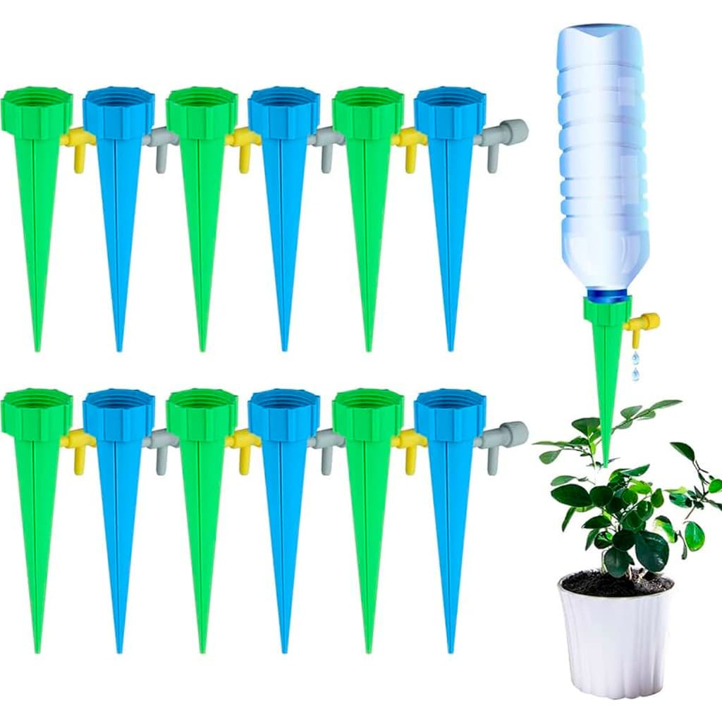 Kit 12 Gotejador Irrigador Regador Bico Automático Acoplável Garrafa Irrigação Regulavel Vaso Plantas Jardim Gotejamento