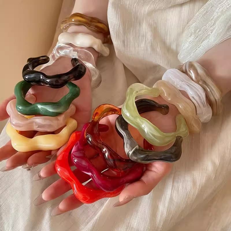 Colorido irregular Côncavo E Convexo Acrílico Pulseira De Abertura De Borda Larga Feminino retro Elegante high-end Ornam