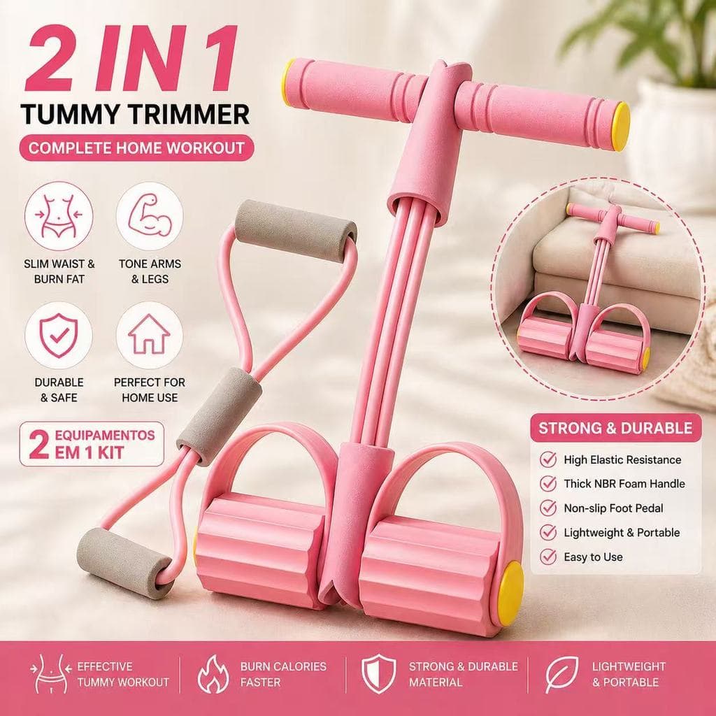 KIT Elástico Extensor Para Exercícios Em 8 + Aparelho Fitness Para Abdominal Ginastica