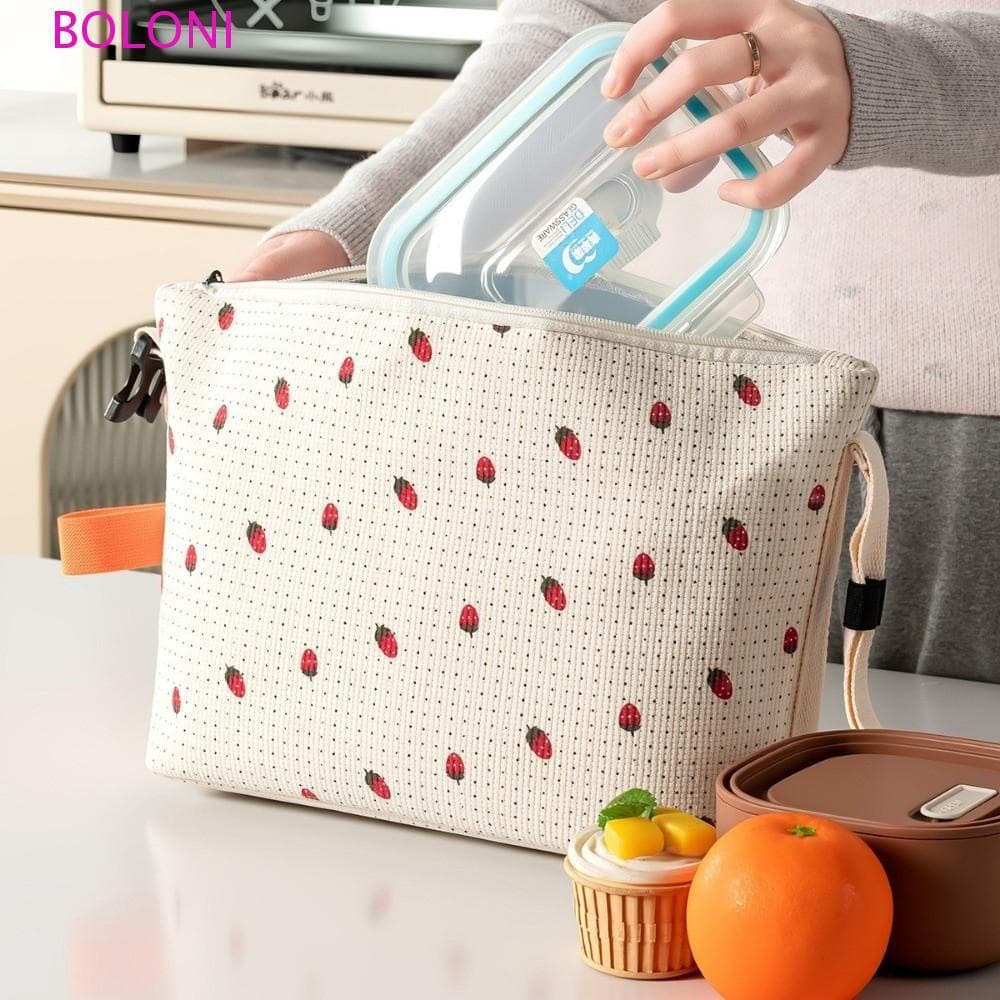 Bolsa De Comida Impressa BOLONI , Bolsos Internos , Lancheira De Veludo Floral De Grande Capacidade , Piquenique À Prova