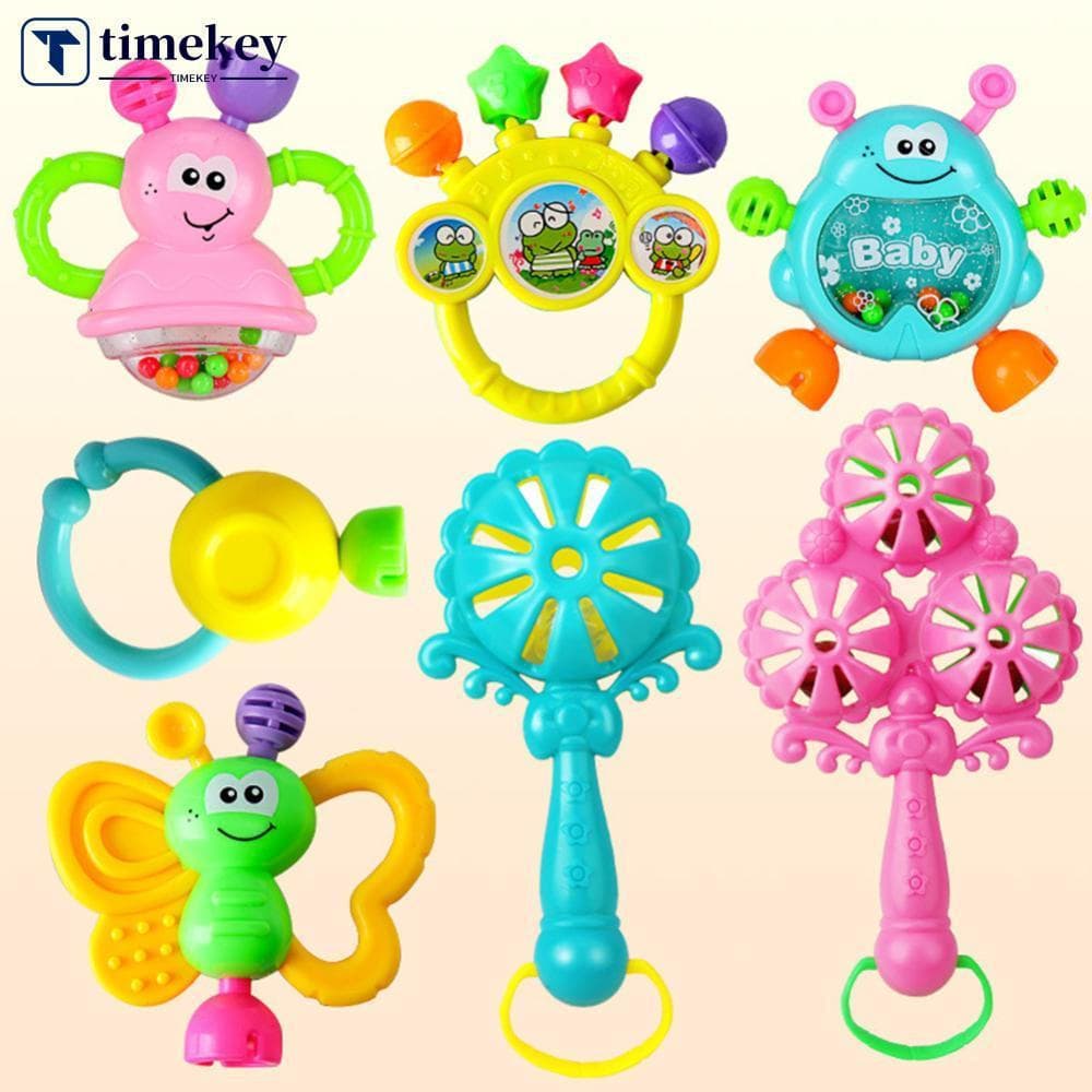 TIMEKEY 7 Pçs/Set Recém-Nascido Chocalho Brinquedo Engraçado Padrão De Expressão Colorido Agitando Sino Chocalhos Bebê E