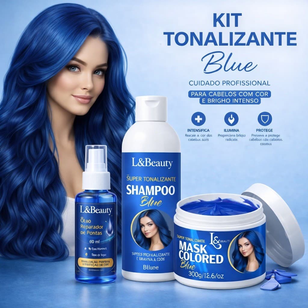 Kit Trio L&Beauty Tonalizante Máscara Azul 300G  +  Shampoo Azul 300ML + Óleo Reparador 60ML