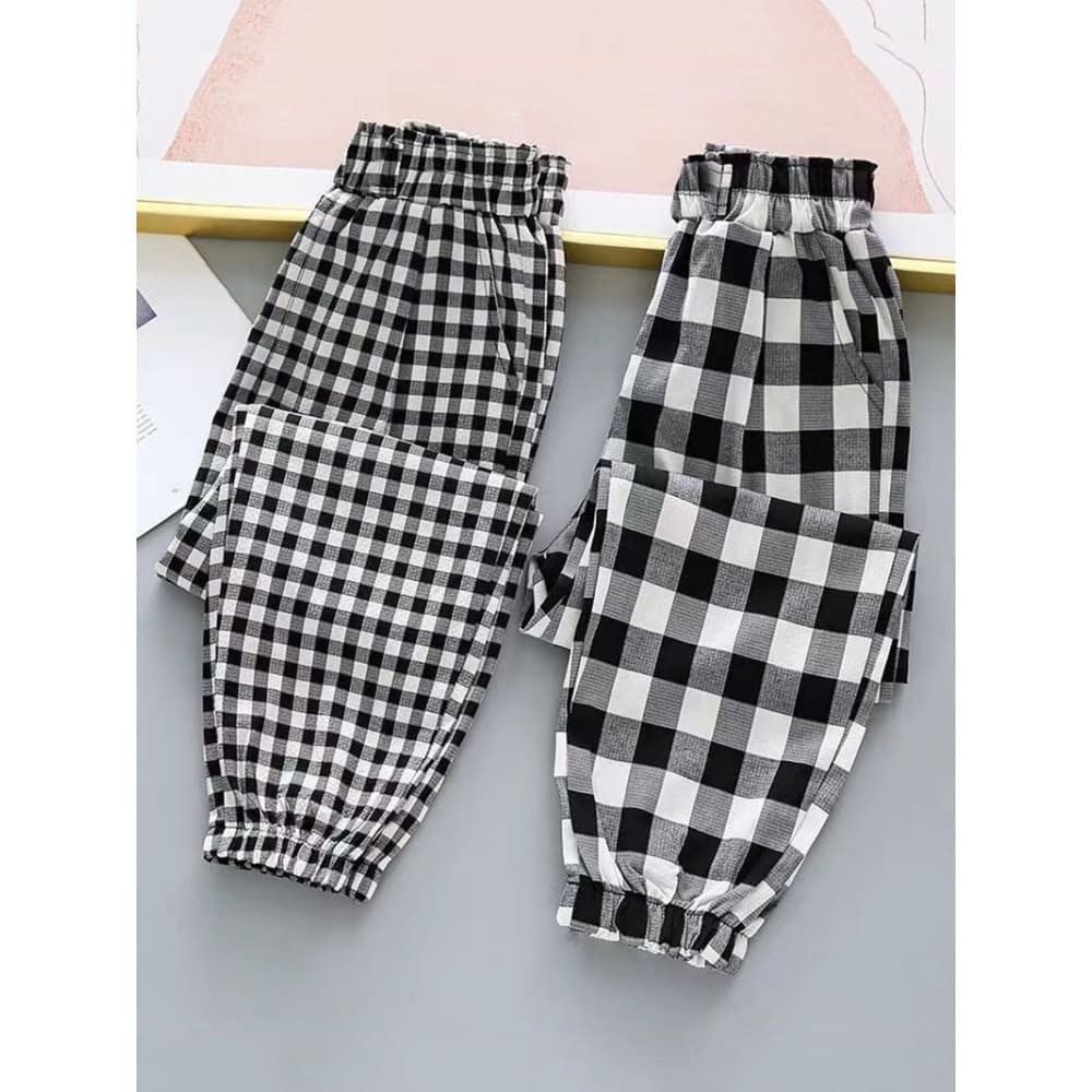 Algodão puro 2026 verão novo estilo meninas calças xadrez estilo fino calças Mosquito calças casuais crianças Bloomers a