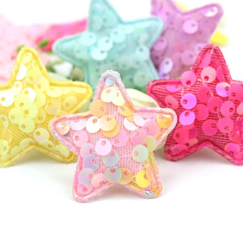 30Pcs 4cm Glitters Sequins Star Padded Appliques Para Bricolage Shiny Headwear Presentes Artesanato Decoração Vestuário