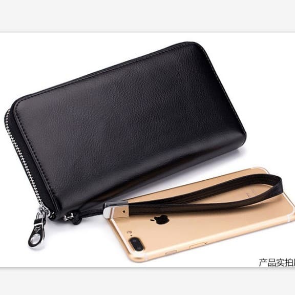 Carteira longa de couro genuíno, bolsa para passaporte com vários cartões, bolsa masculina de grande capacidade para cel