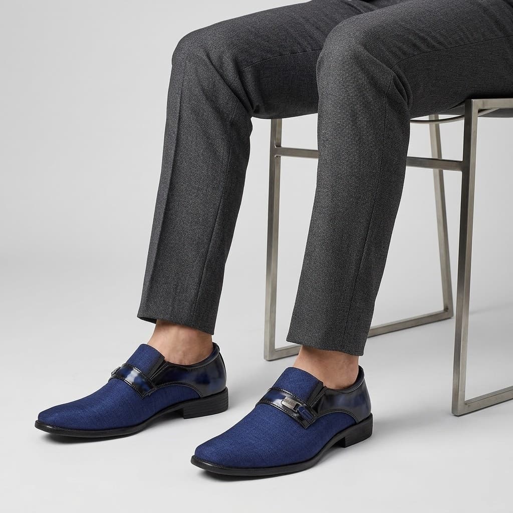 Sapato Social Masculino Loafer Azul Verniz Elástico Confortável