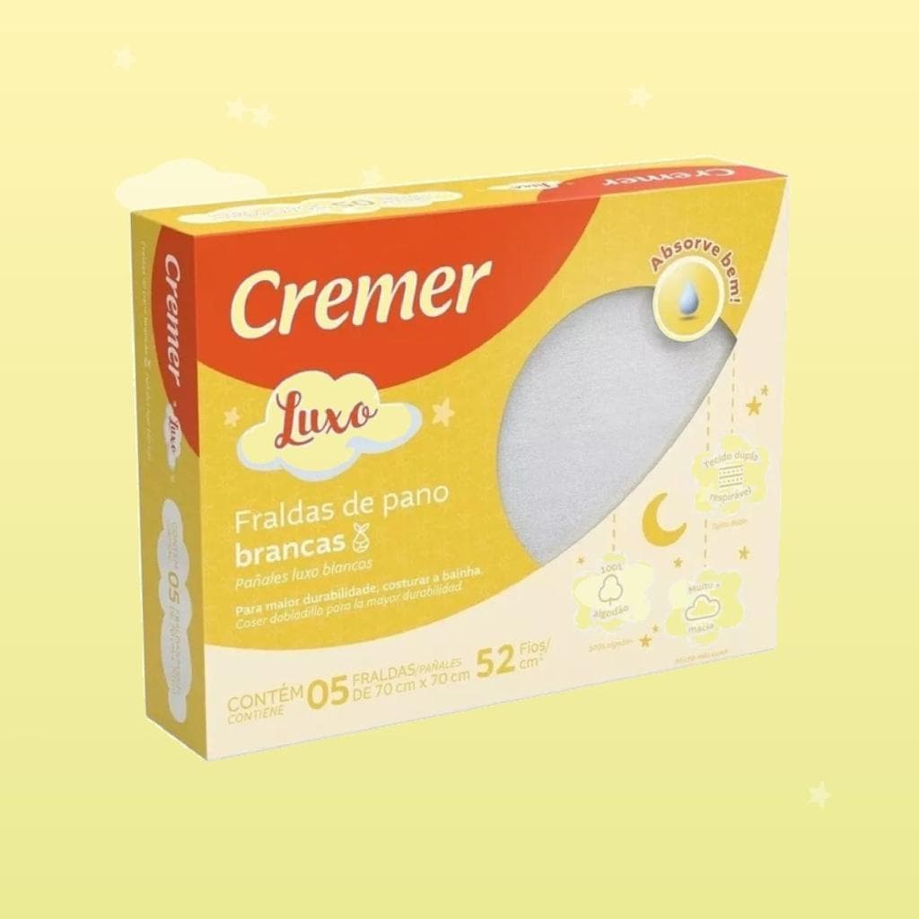 Fralda Luxo Branca 70x70cm Pacote Com 5 Unidades - Cremer