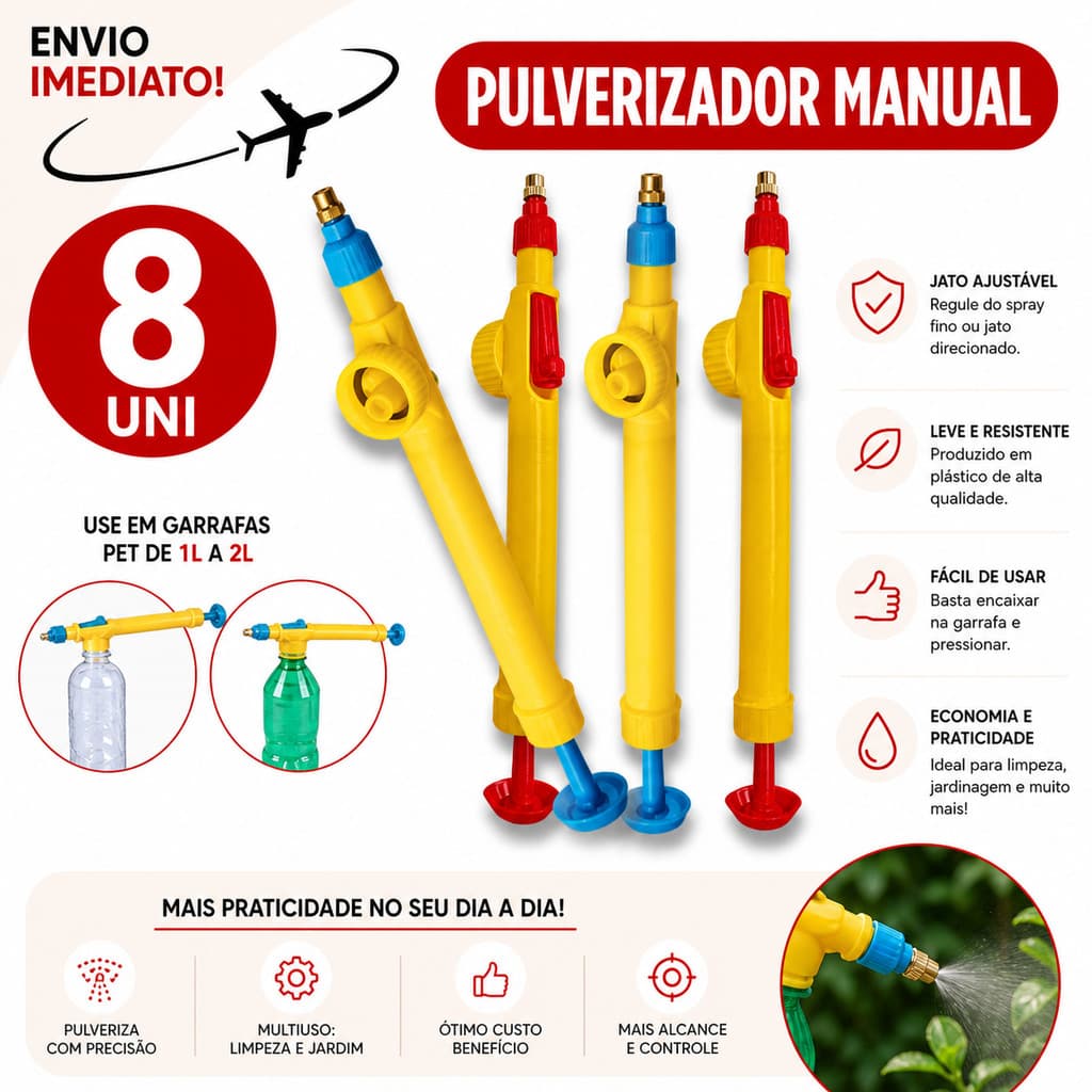 Pulverizador Manual Multiuso 8 Unidades Adaptador Garrafa PET Jardim Limpeza * Envio Imediato *