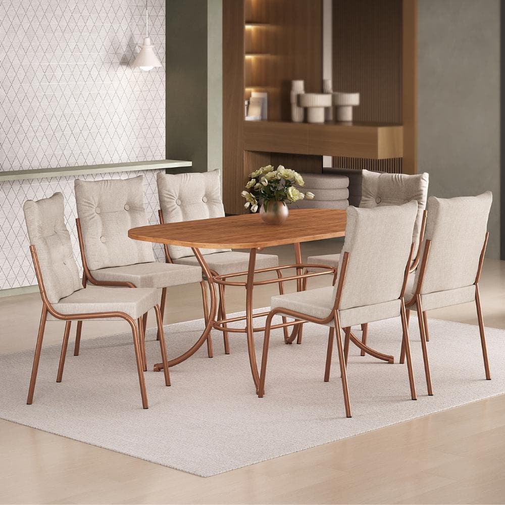 Conjunto Sala de Jantar 6 Cadeiras Madrid Carraro Rosê Cobre