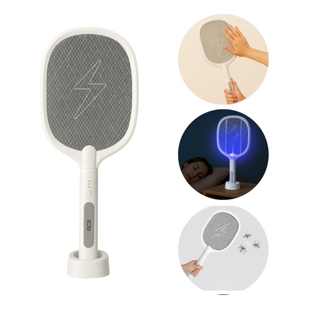 Raquete Mata Mosquitos Elétrica 2 em 1 Luminária Armadilha Luz Uv Recarregável