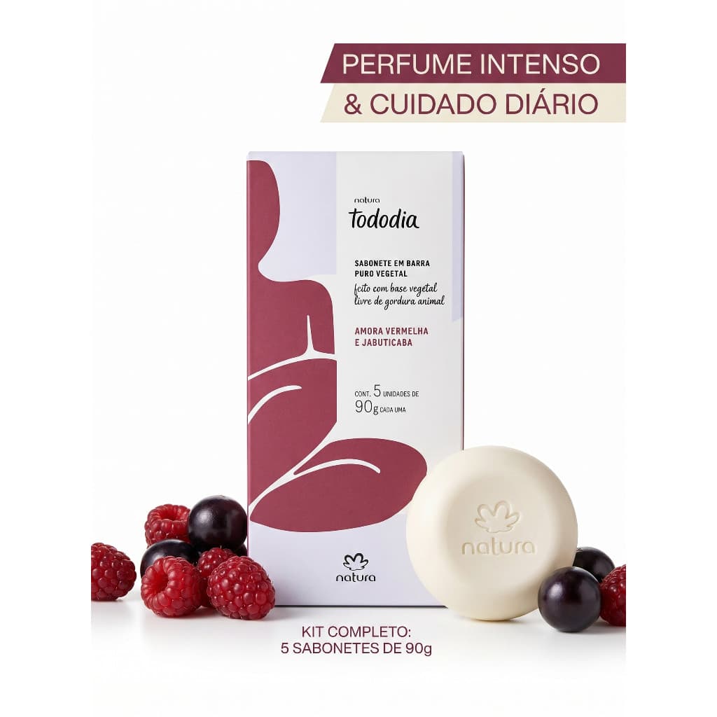 Sabonete em Barra Natura Tododia Amora Vermelha e Jabuticaba - Limpeza Suave e Hidratação Natural - Cx c/ 5x90g
