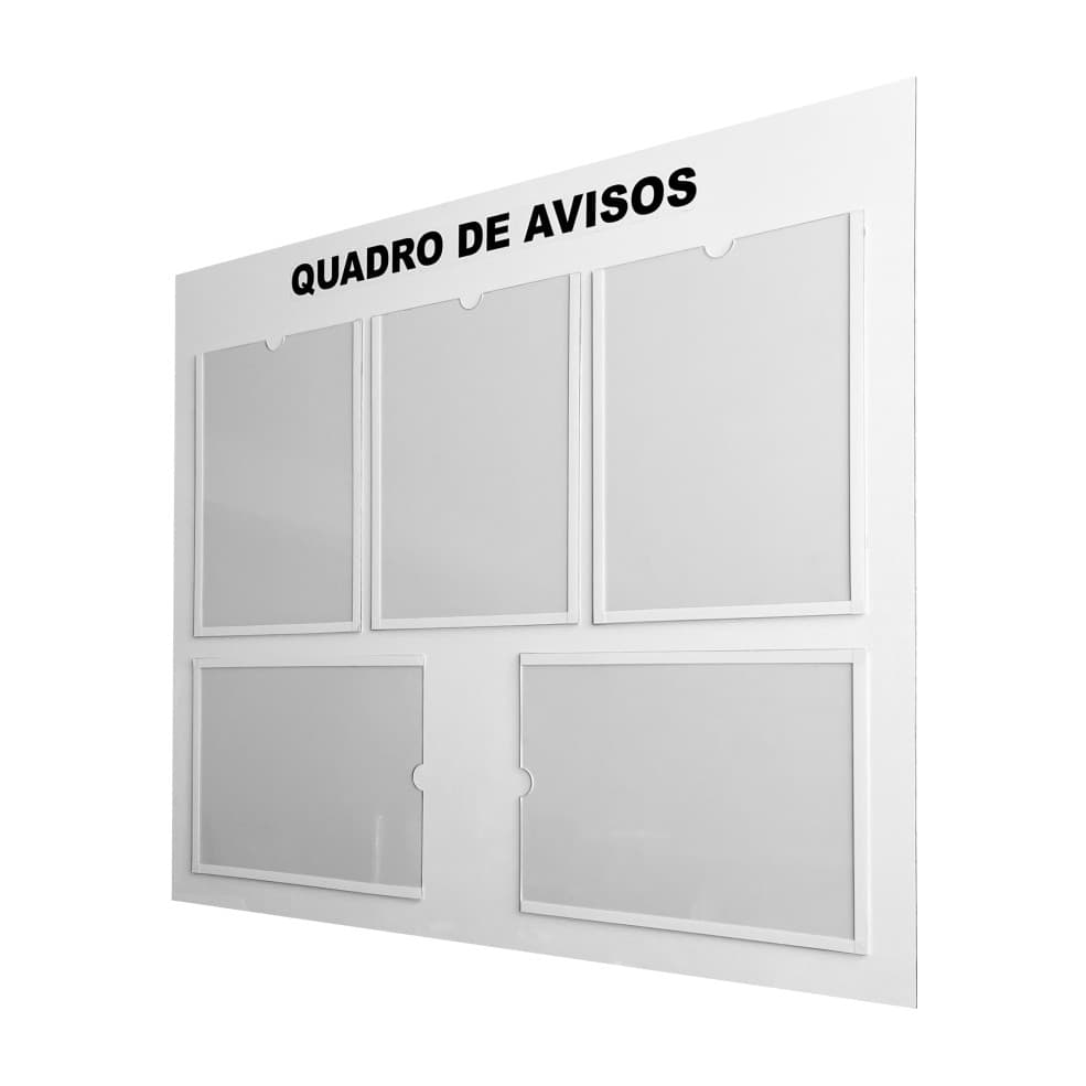 Quadro Aviso Gestão 5 Displays Acrílico Folha A4 ACM Branco